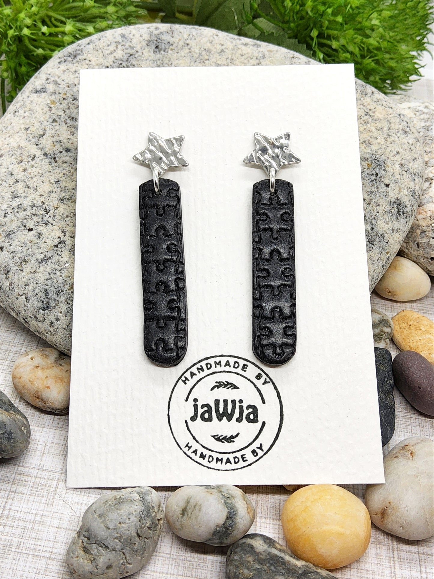 BLACK EMBOSSED POLYMER CLAY EARRINGS