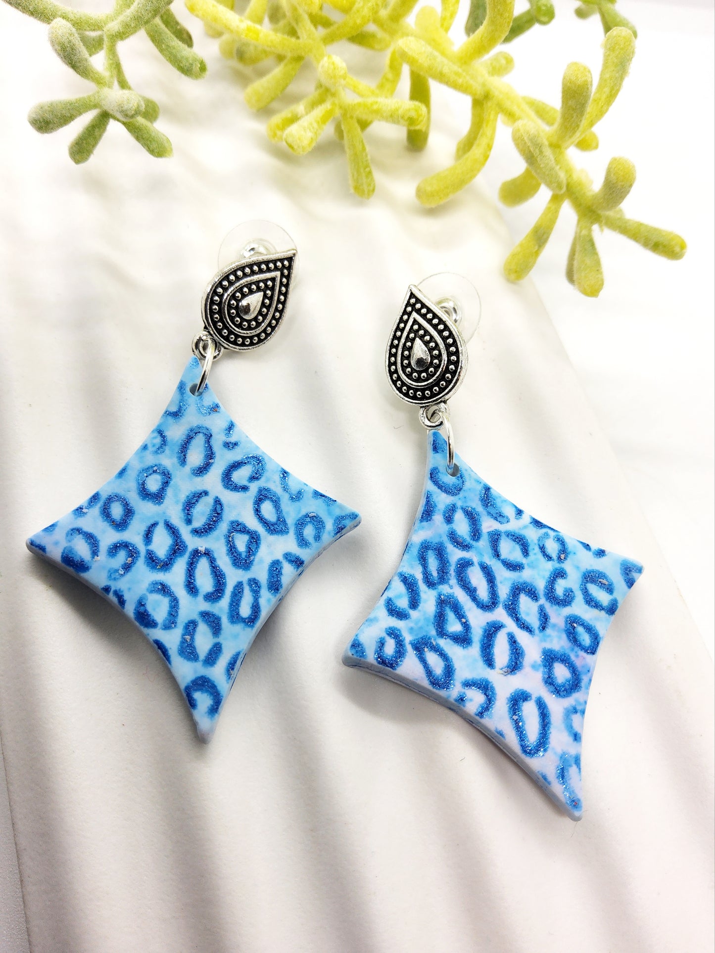 BLUE ANIMAL PRINT POLYMER CLAY EARRINGS