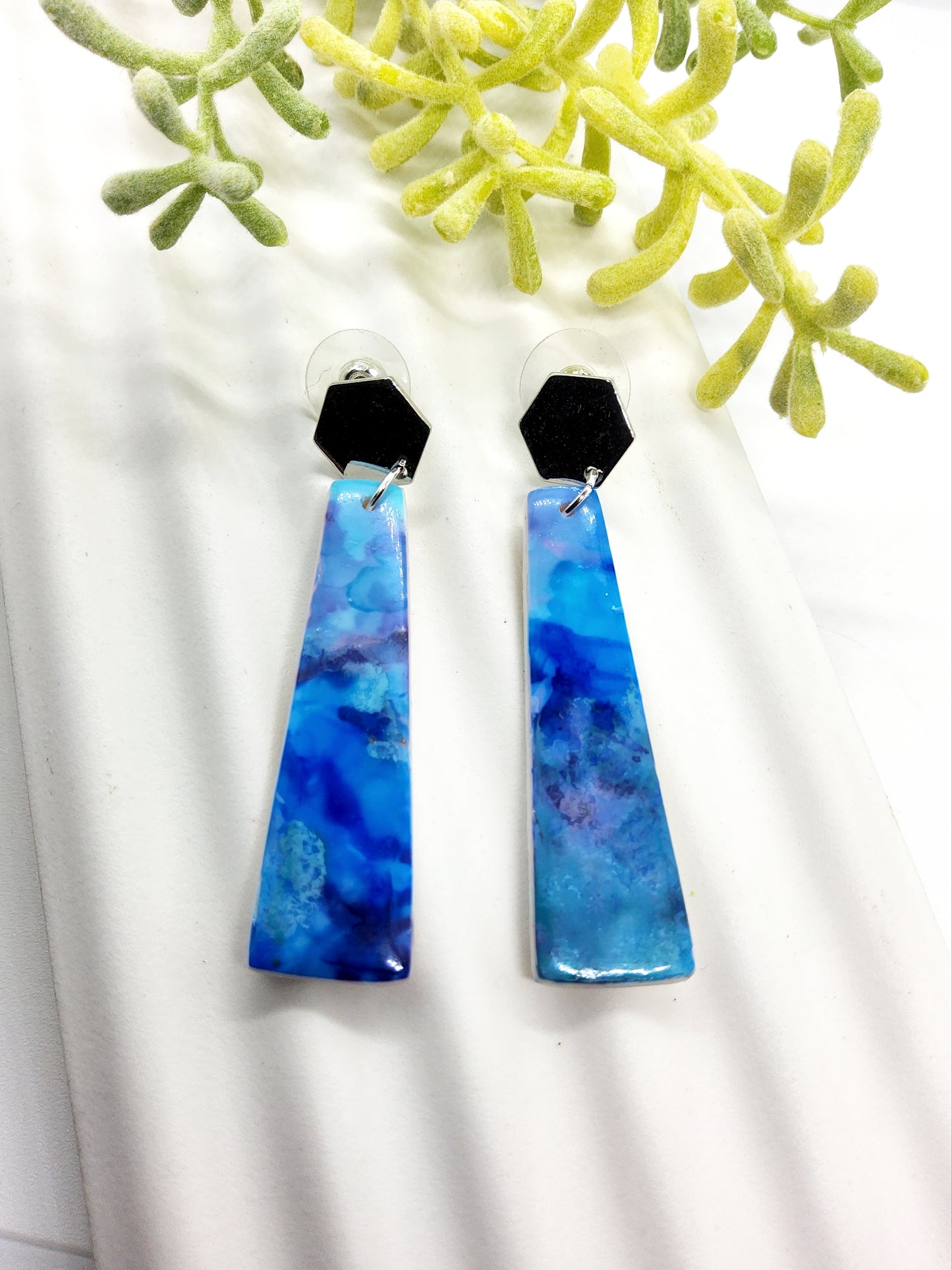 BLUE MARBLED POLYMER CLAY EARRINGS