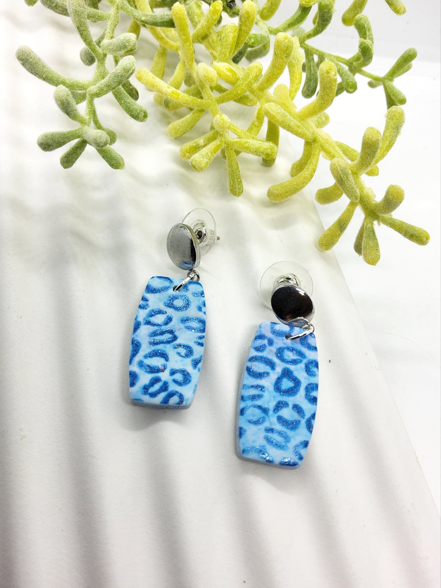 ANIMAL PRINT IN SHADES OF BLUE POLYMER CLAY EARRINGS