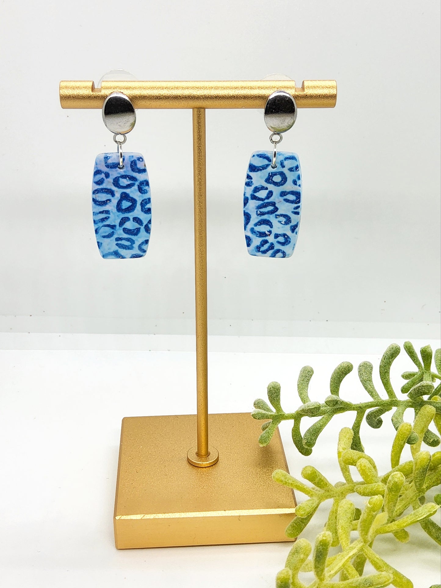 ANIMAL PRINT IN SHADES OF BLUE POLYMER CLAY EARRINGS