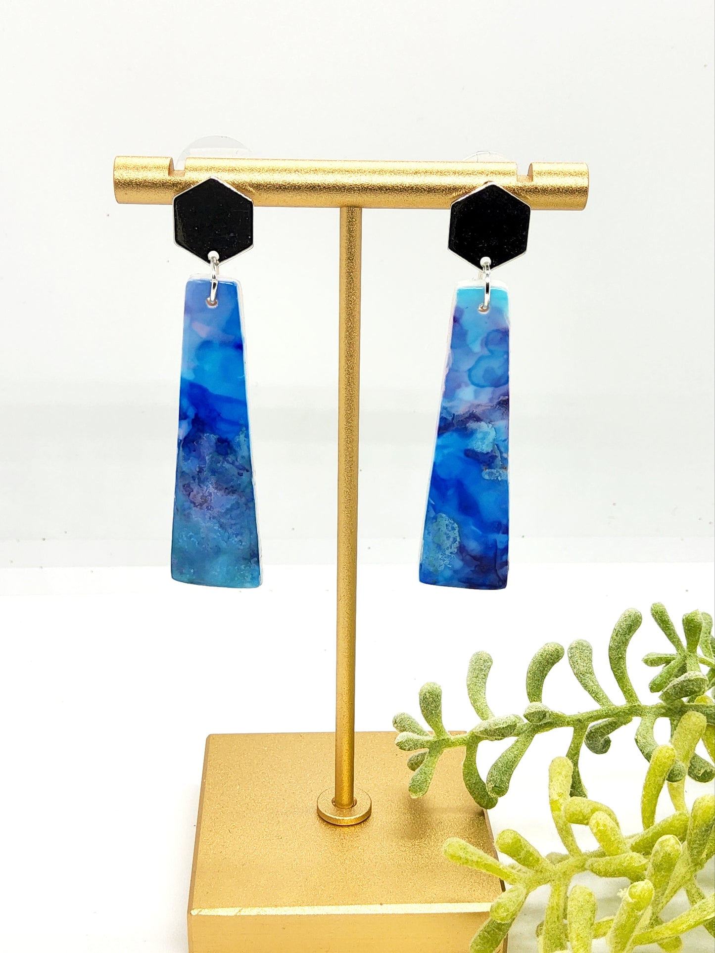 BLUE MARBLED POLYMER CLAY EARRINGS