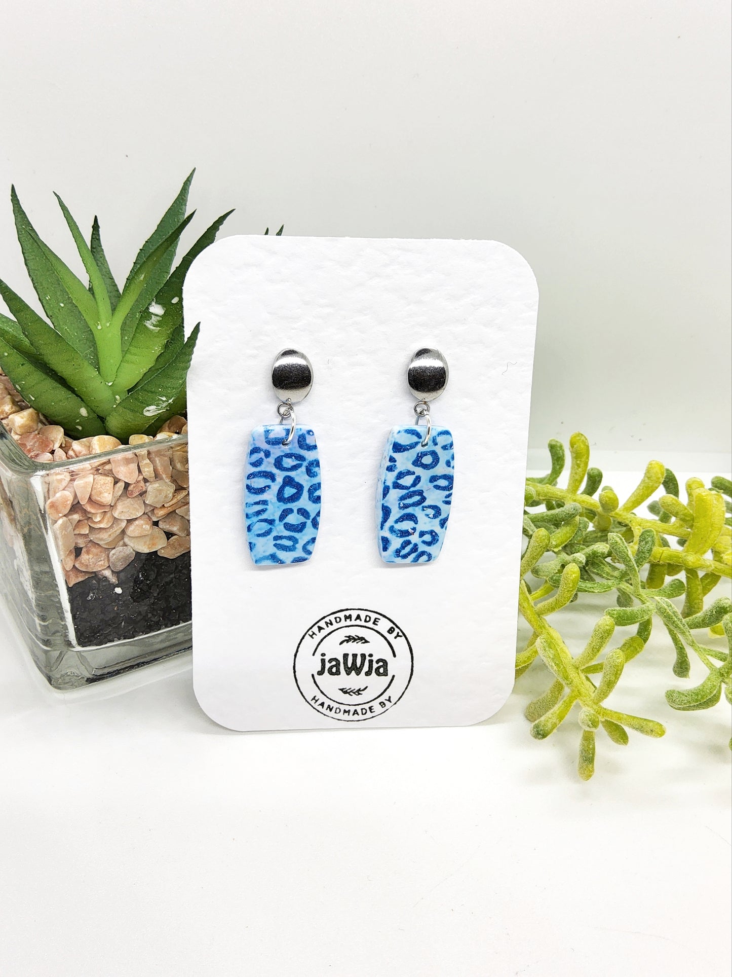 ANIMAL PRINT IN SHADES OF BLUE POLYMER CLAY EARRINGS