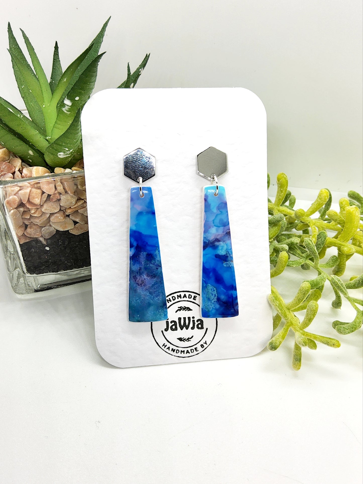 BLUE MARBLED POLYMER CLAY EARRINGS