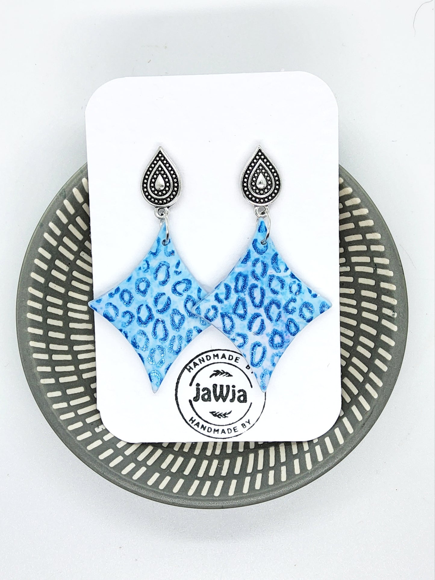 BLUE ANIMAL PRINT POLYMER CLAY EARRINGS