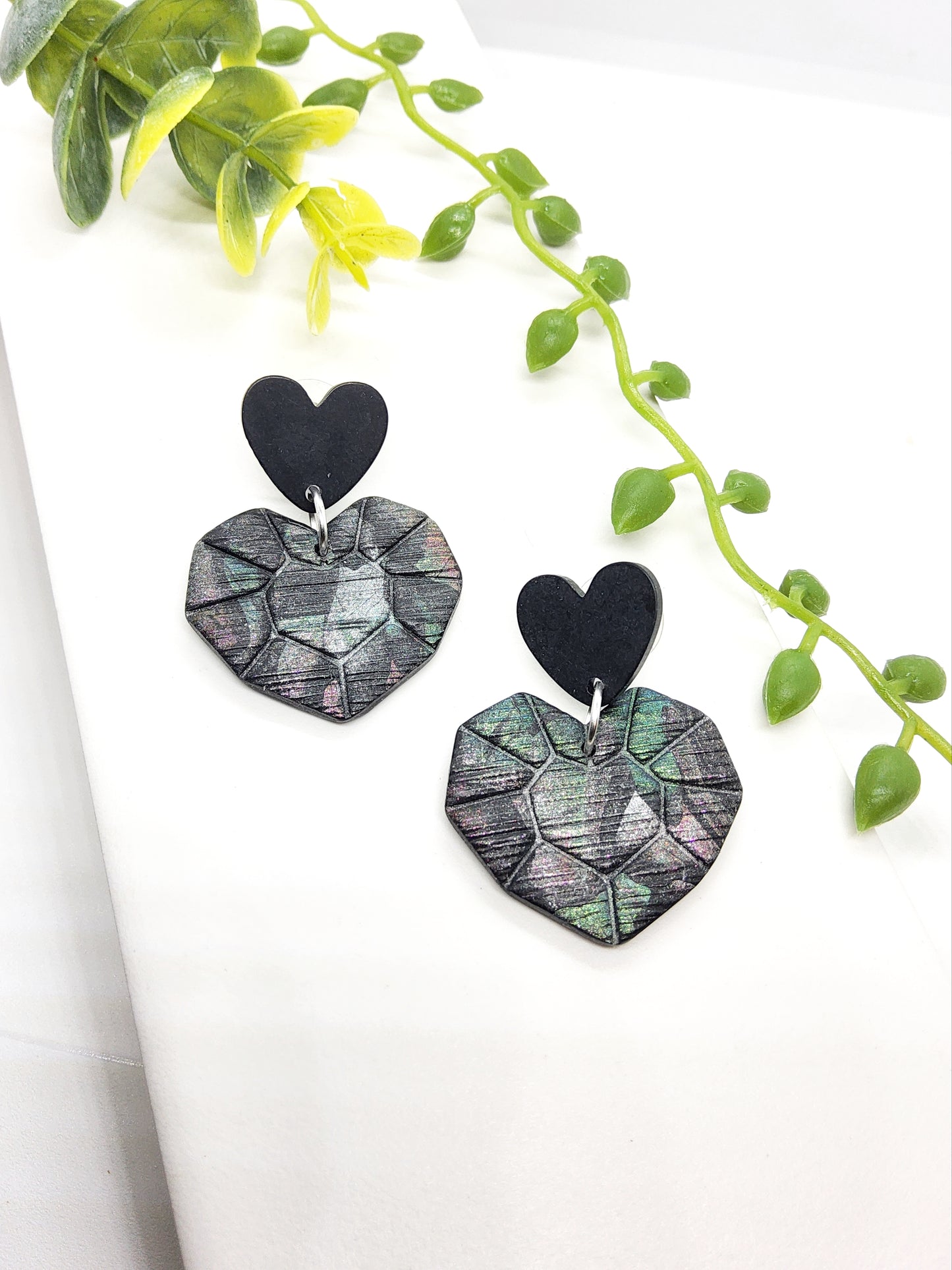 BLACK EMBOSSED POLYMER CLAY EARRINGS