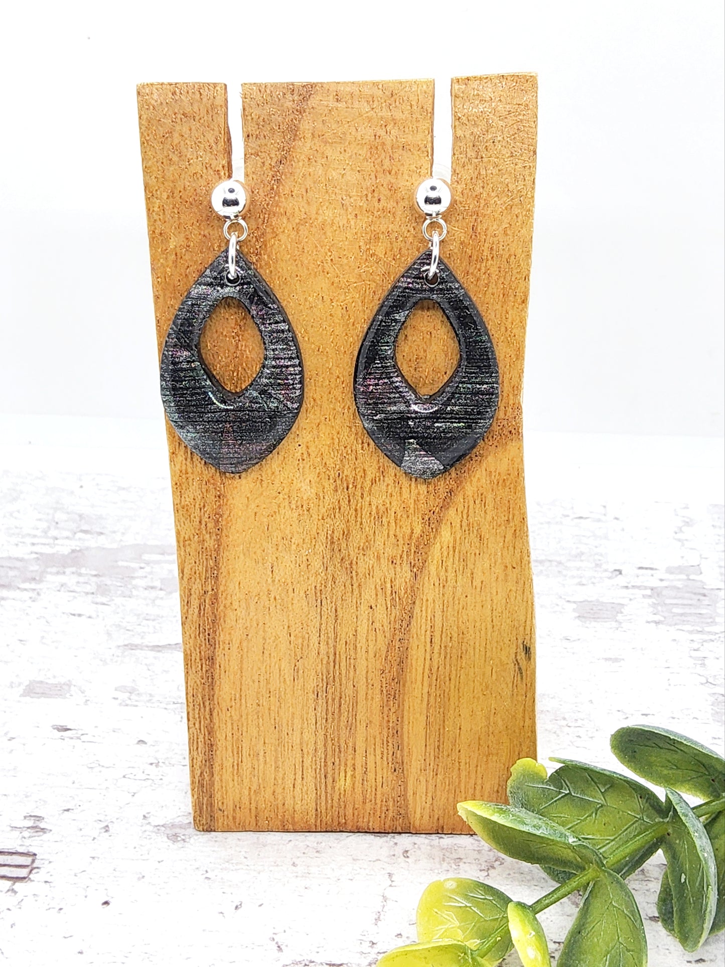 SHIMMERY CHARCOAL WITH GREEN AND RED POLYMER CLAY EARRINGS