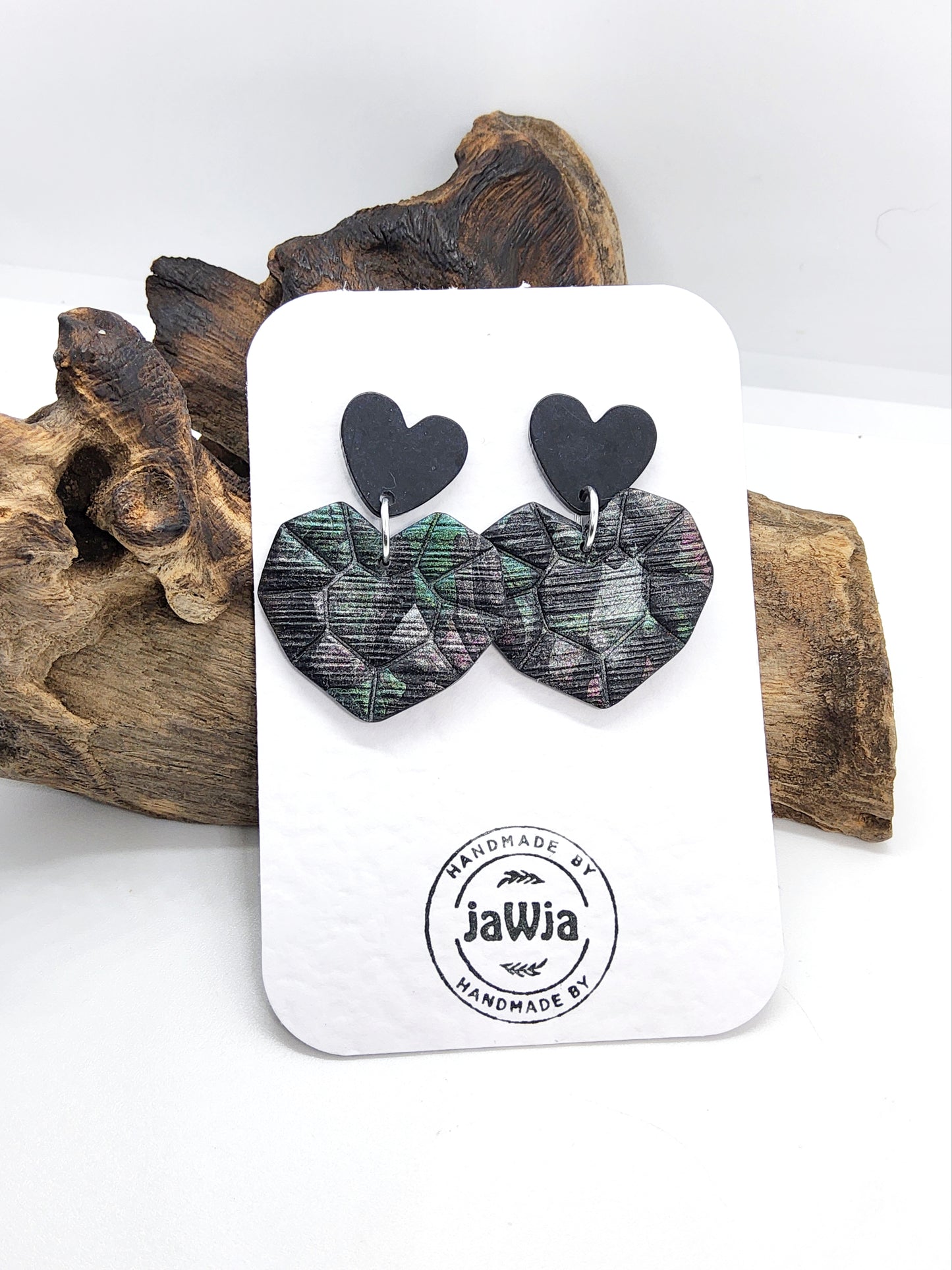 BLACK EMBOSSED POLYMER CLAY EARRINGS