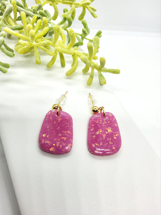 SHOCKING PINK REFLECTIVE POLYMER CLAY EARRINGS