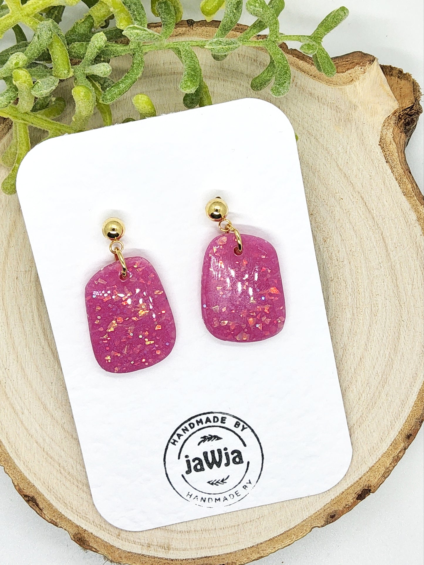 SHOCKING PINK REFLECTIVE POLYMER CLAY EARRINGS