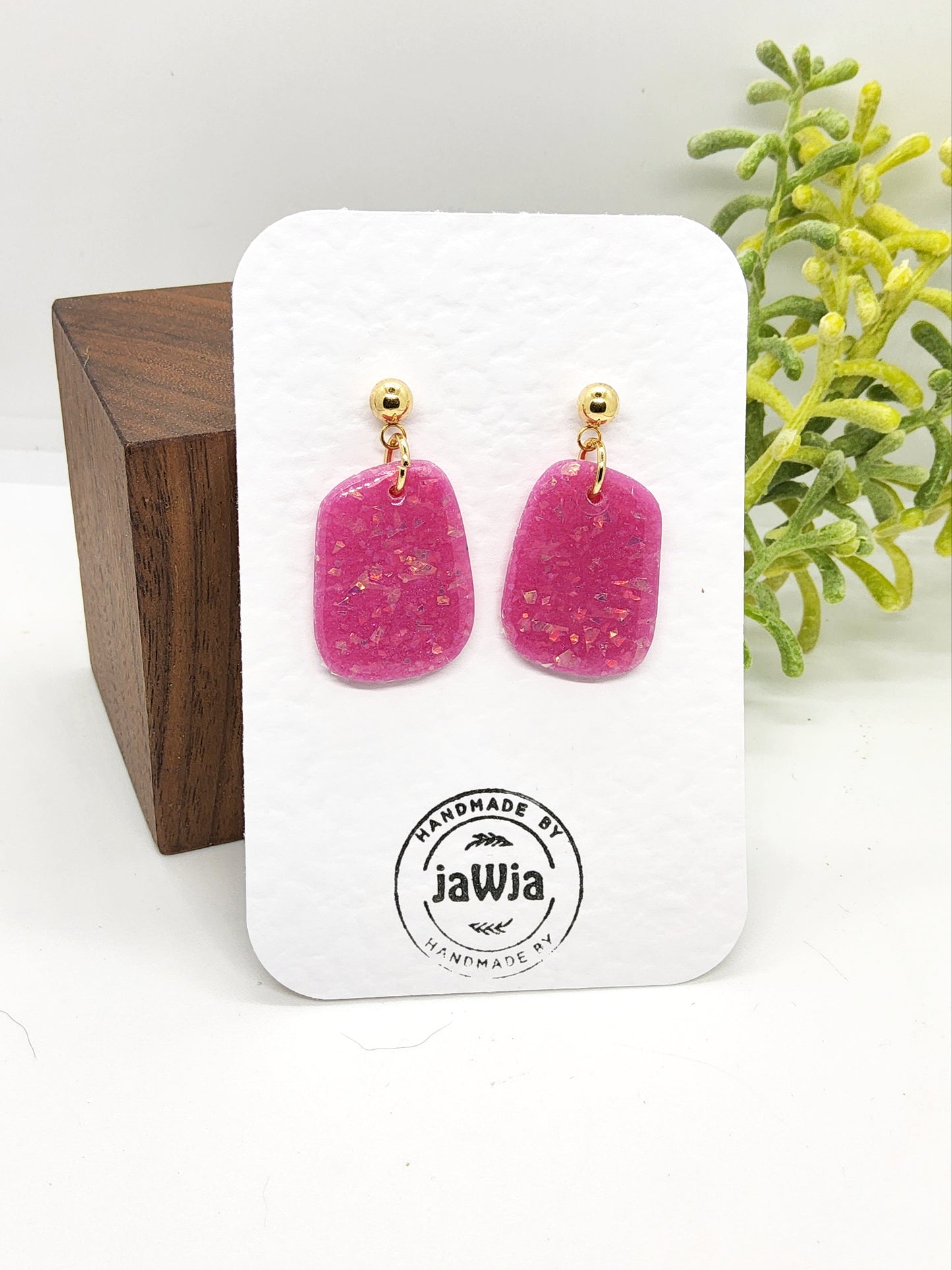 SHOCKING PINK REFLECTIVE POLYMER CLAY EARRINGS