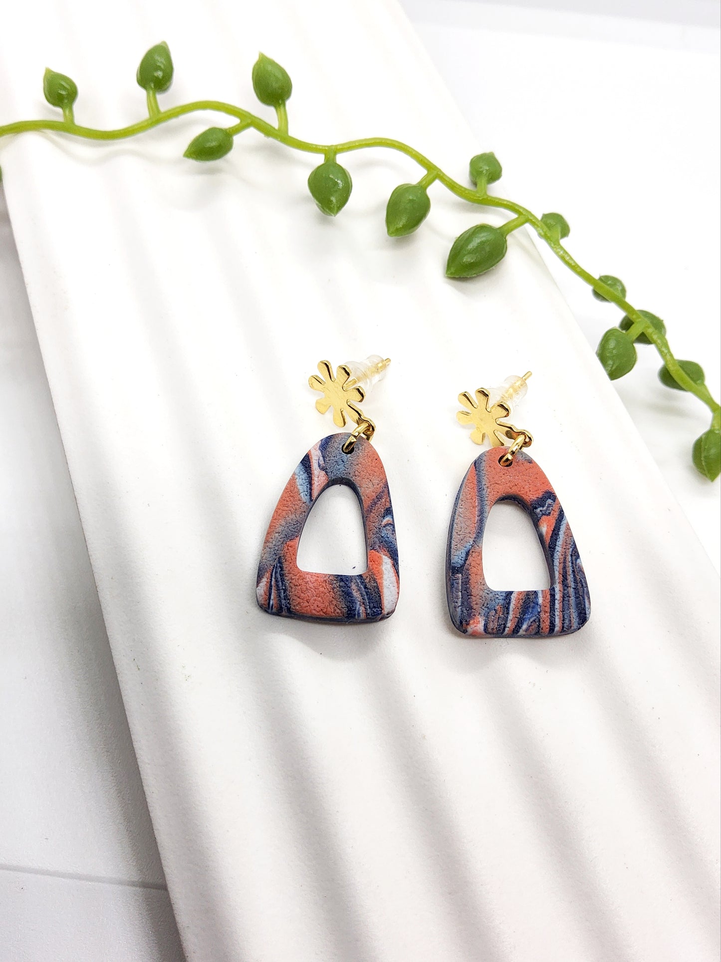 MARBLED PEACH AND NAVY POLYMER CLAY EARRINGS