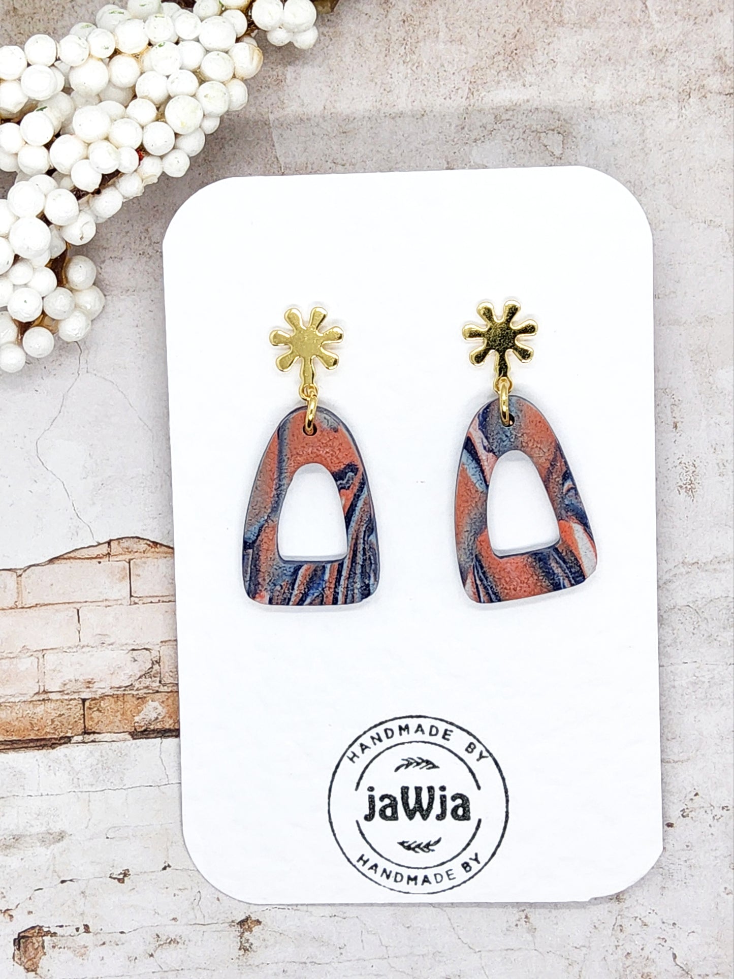 MARBLED PEACH AND NAVY POLYMER CLAY EARRINGS