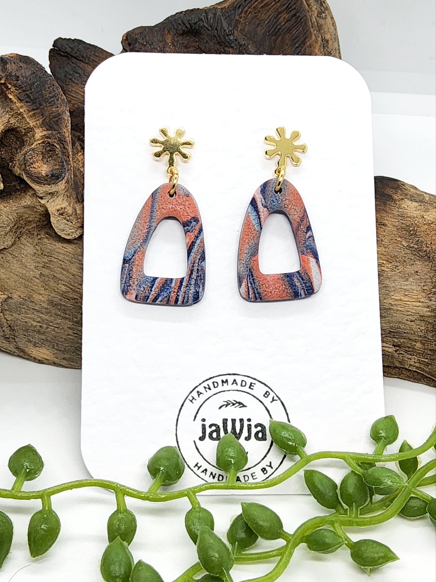 MARBLED PEACH AND NAVY POLYMER CLAY EARRINGS