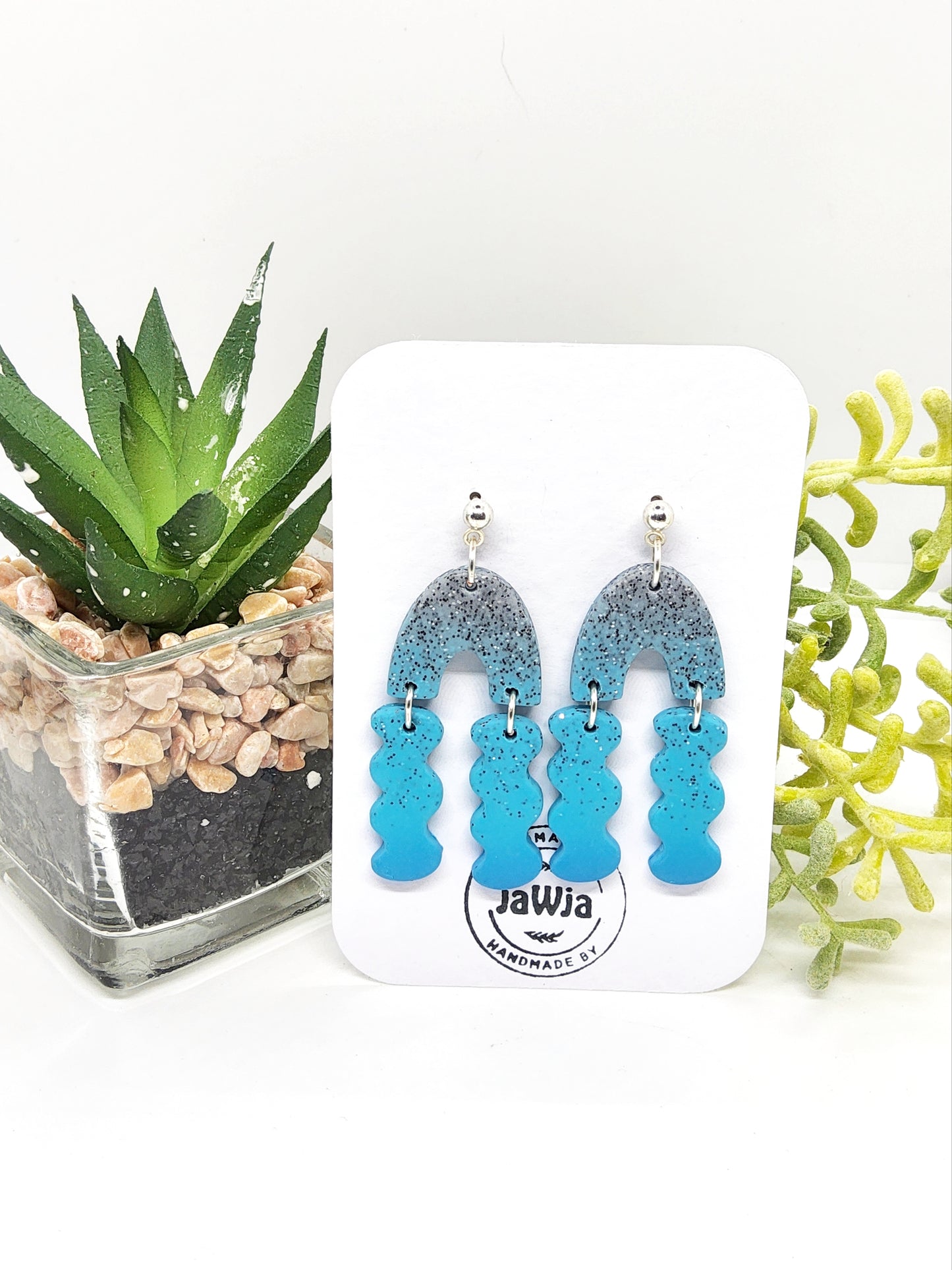 TURQUOISE ARCH MULTI DANGLE POLYMER CLAY EARRINGS