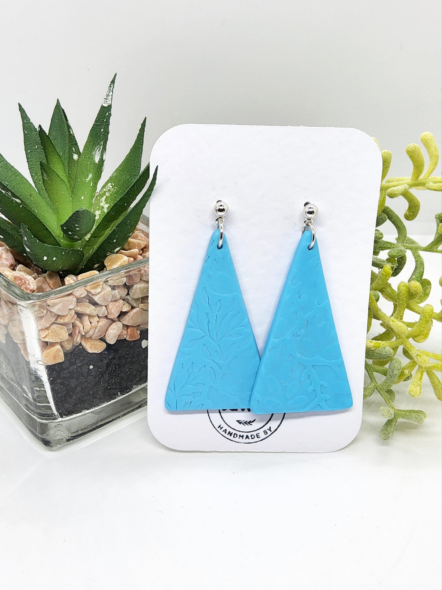 LIGHT TURQUOISE TRIANGULAR POLYMER CLAY EARRINGS