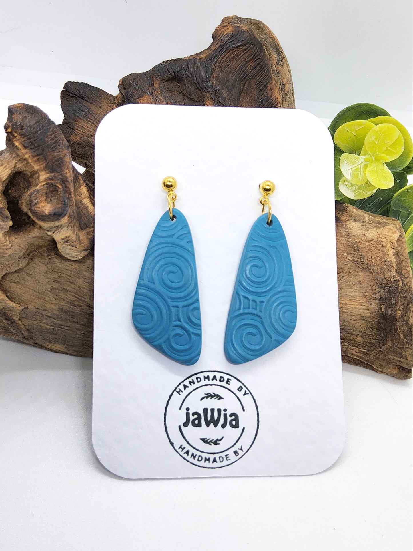 TEAL EMBOSSED POLYMER CLAY EARRINGS