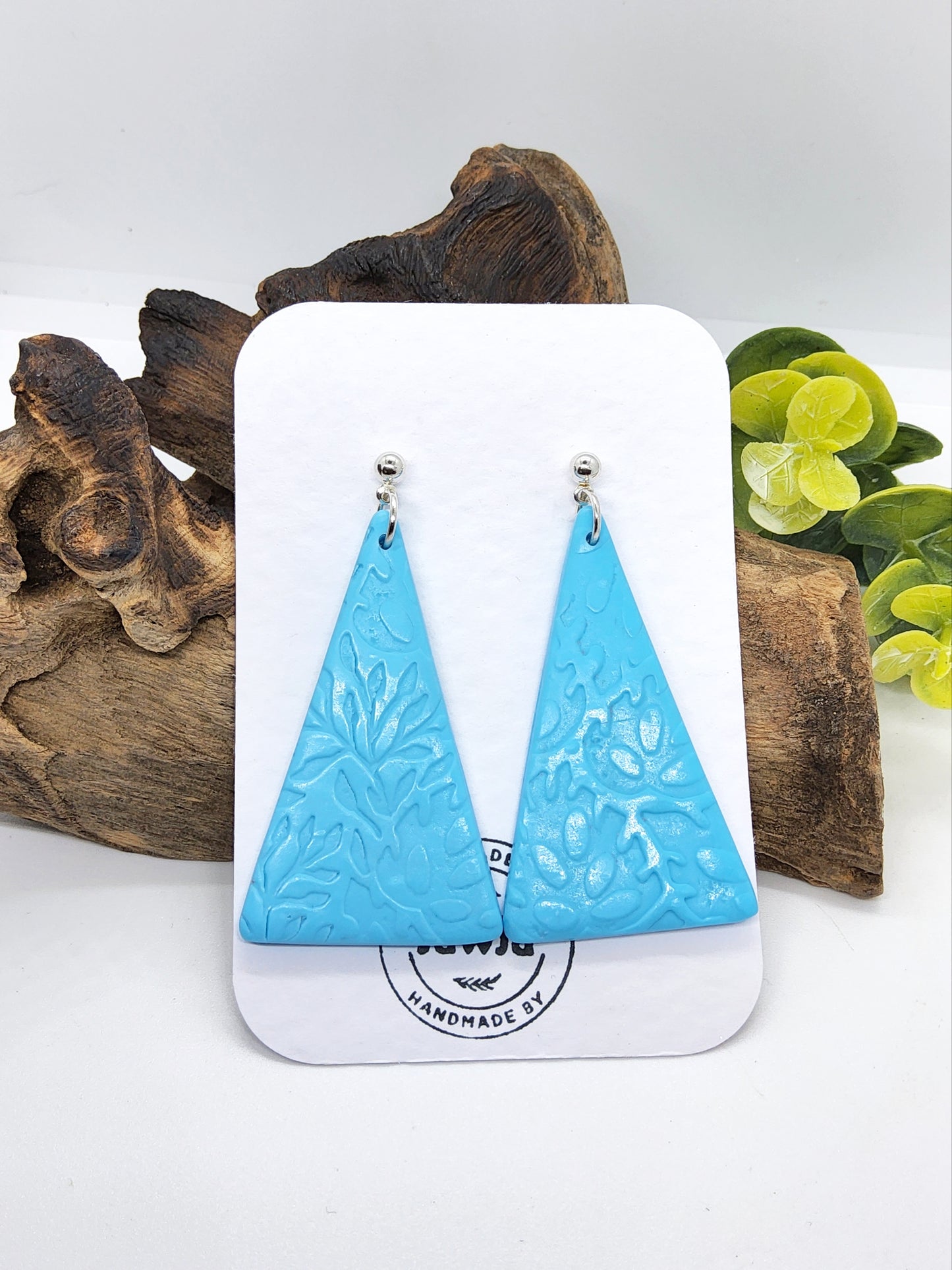 LIGHT TURQUOISE TRIANGULAR POLYMER CLAY EARRINGS