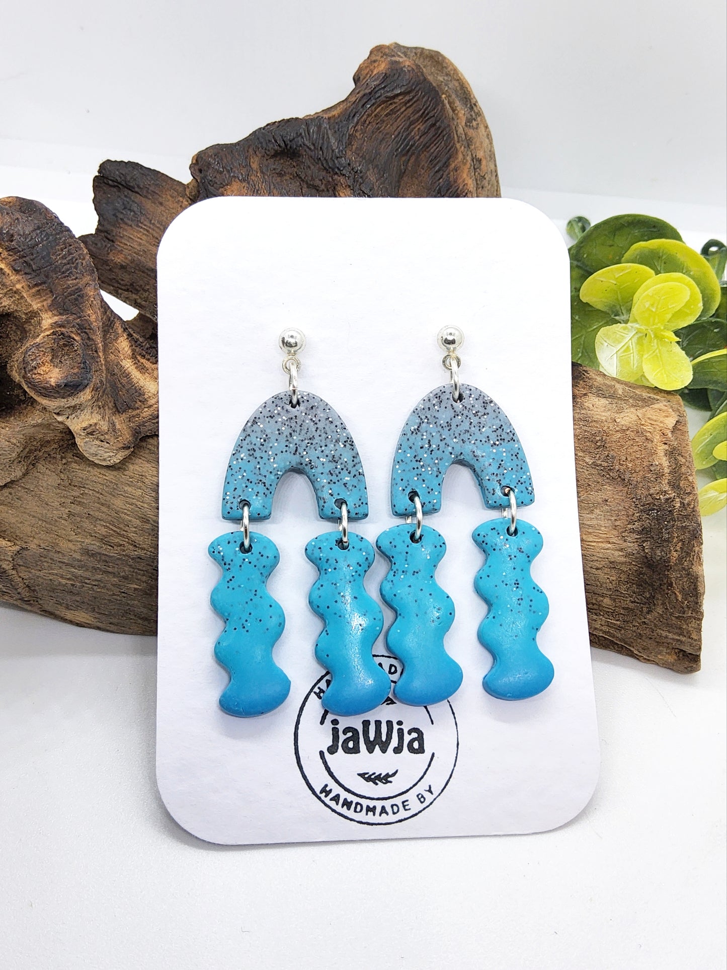 TURQUOISE ARCH MULTI DANGLE POLYMER CLAY EARRINGS