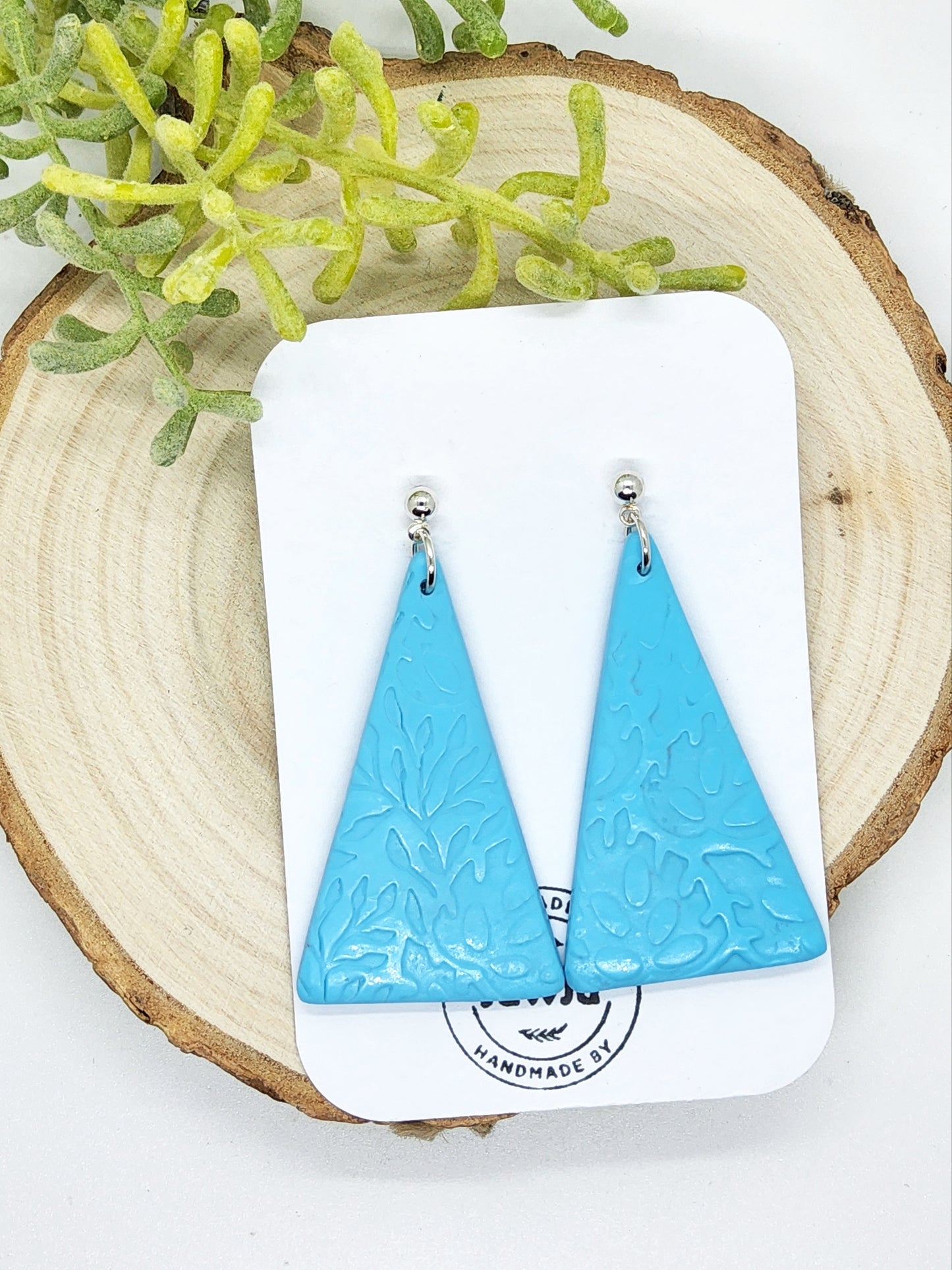 LIGHT TURQUOISE TRIANGULAR POLYMER CLAY EARRINGS