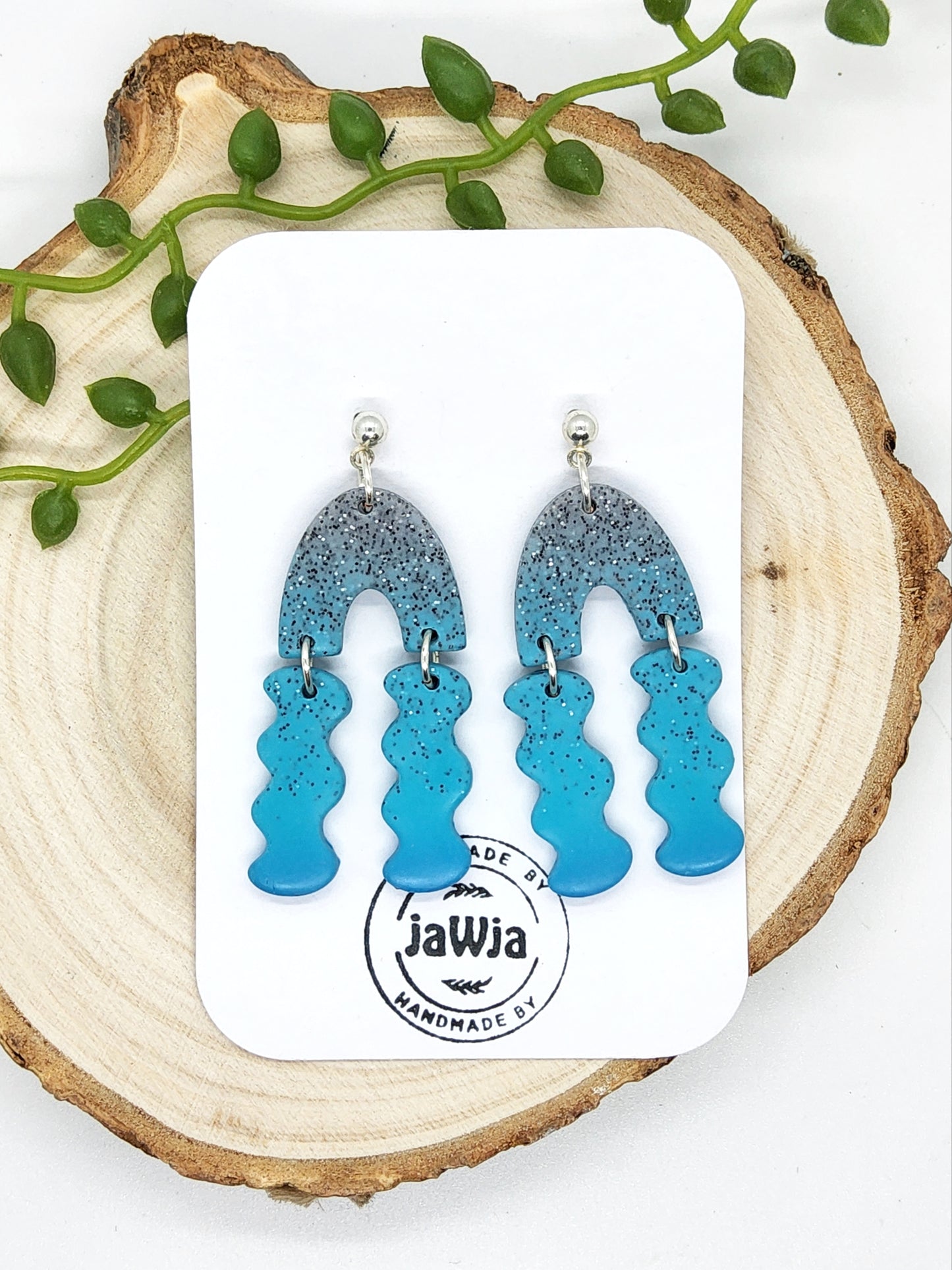 TURQUOISE ARCH MULTI DANGLE POLYMER CLAY EARRINGS