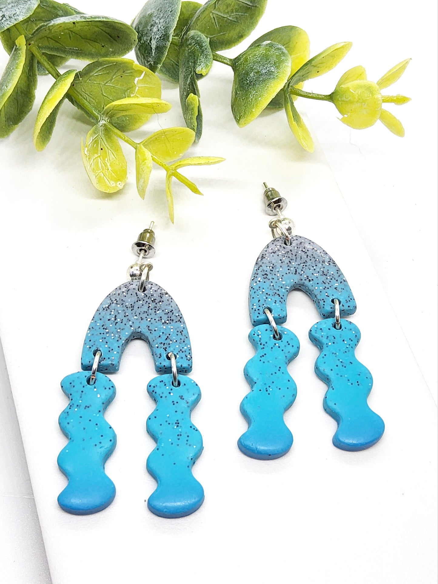 TURQUOISE ARCH MULTI DANGLE POLYMER CLAY EARRINGS