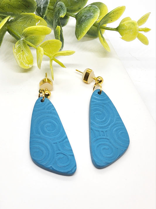 TEAL EMBOSSED POLYMER CLAY EARRINGS