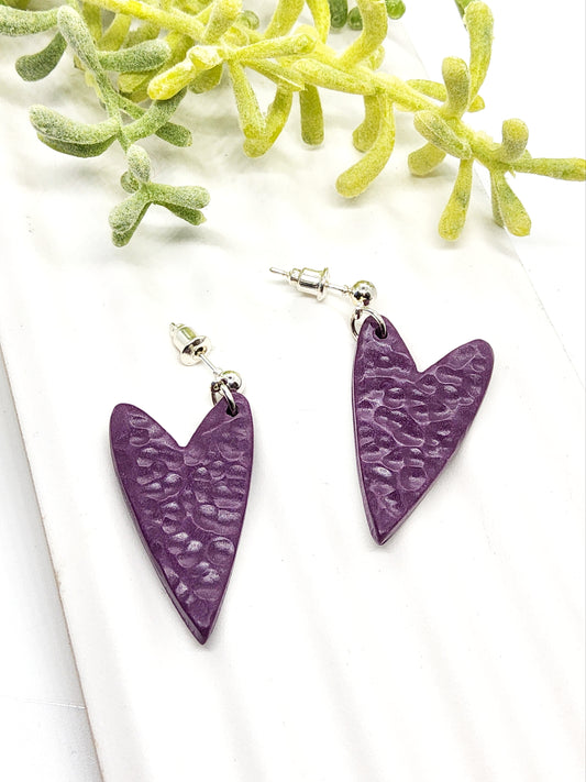 LIGHT GRAPE HEART SHAPED POLYMER CLAY EARRINGS