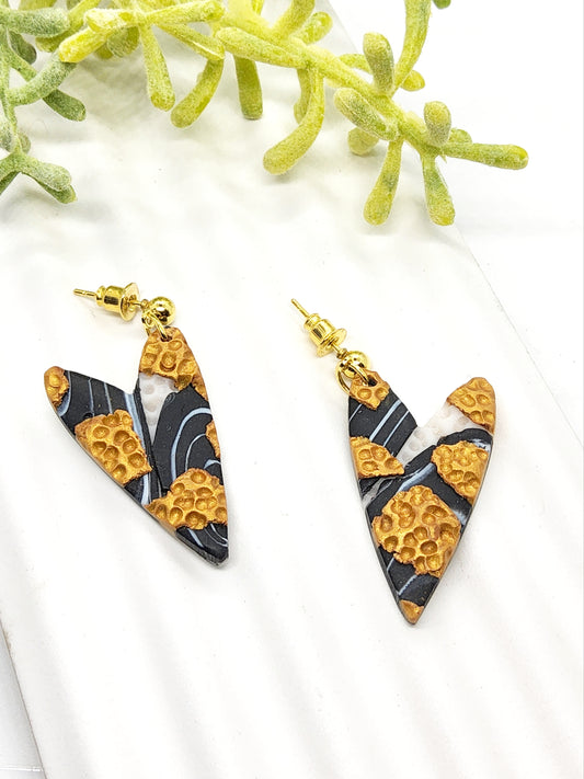 BLACK, WHITE AND GOLD POLYMER CLAY EARRINGS