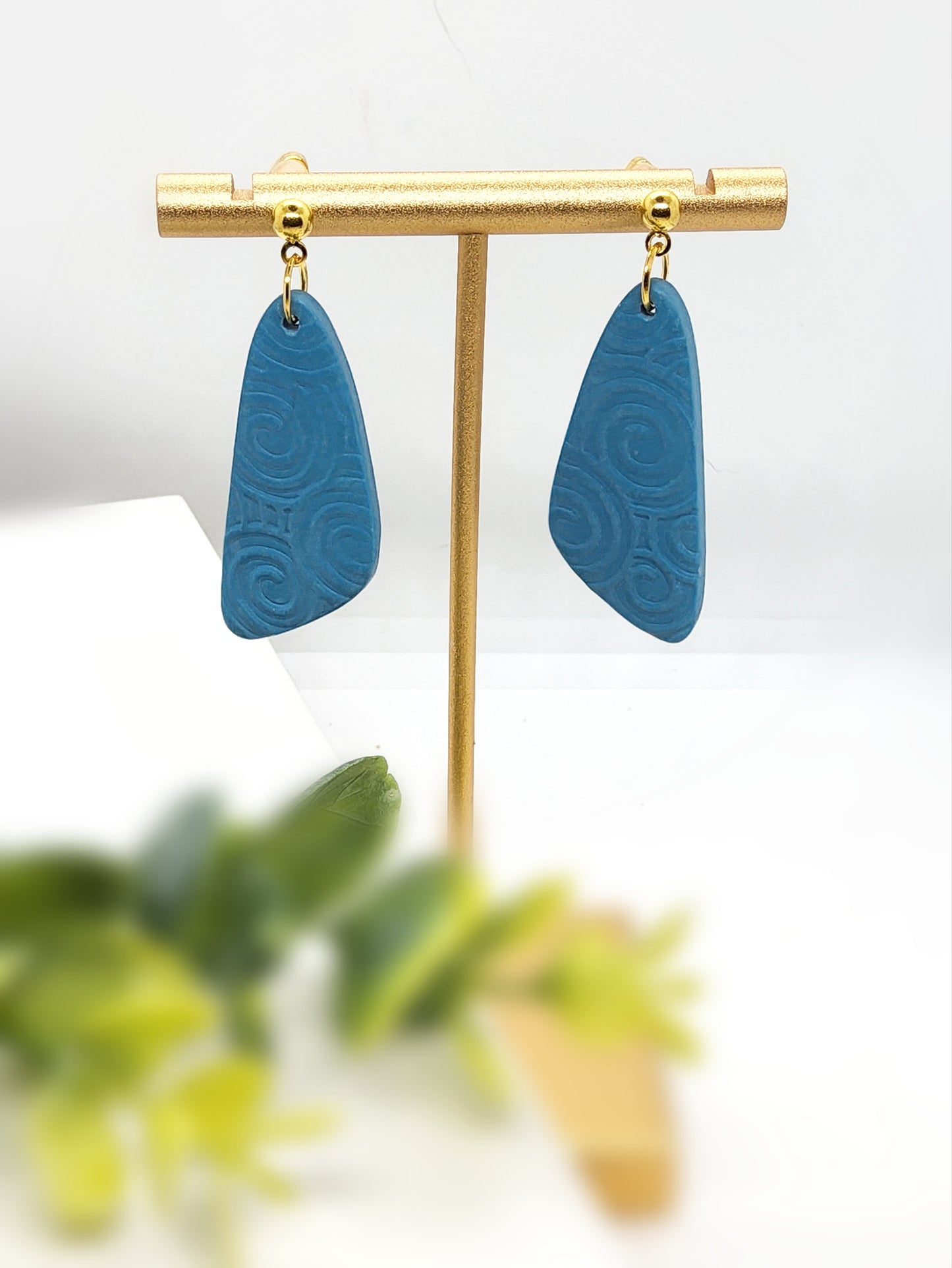 TEAL EMBOSSED POLYMER CLAY EARRINGS