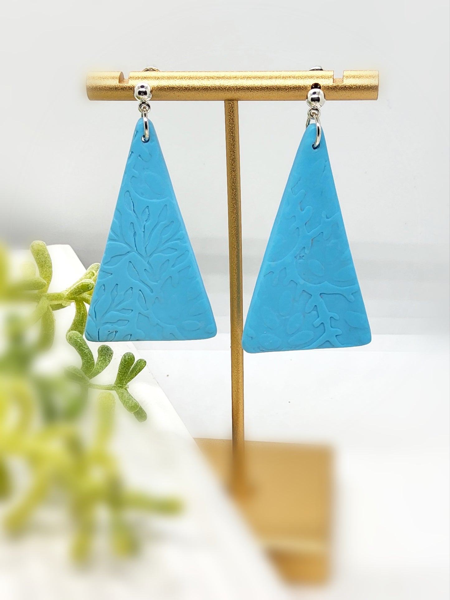 LIGHT TURQUOISE TRIANGULAR POLYMER CLAY EARRINGS