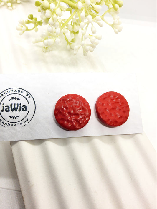 RED TEXTURED POLYMER CLAY STUD EARRINGS