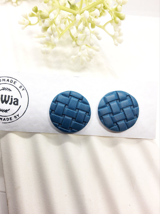 DARK TEAL WOVEN STUD EARRINGS