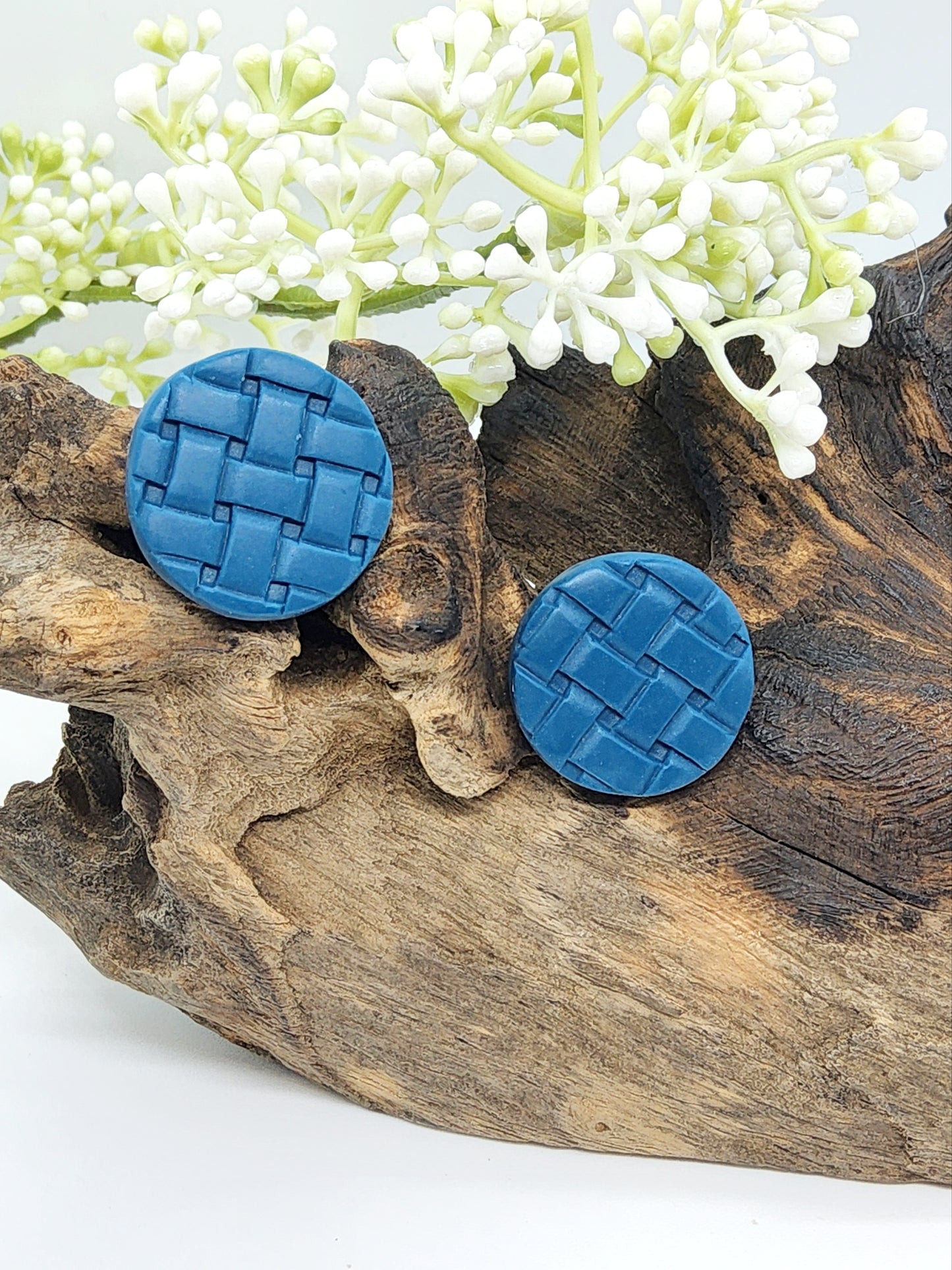 DARK TEAL WOVEN STUD EARRINGS