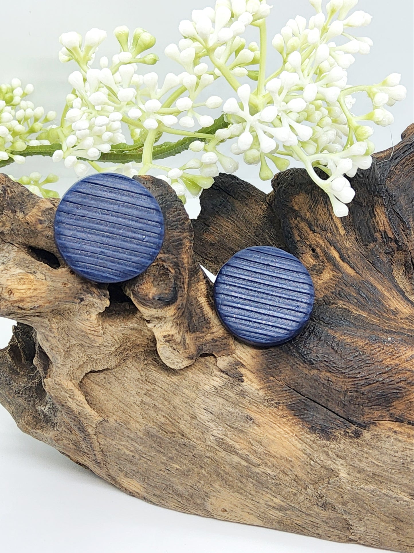 NAVY TEXTURE POLYMER CLAY STUD EARRINGS