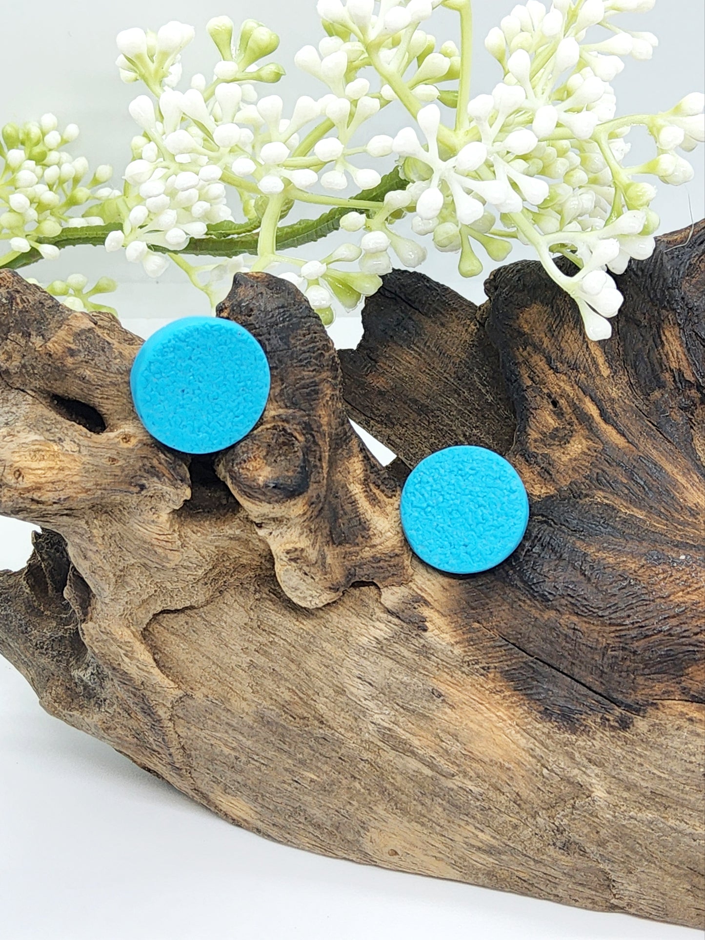 TURQUOISE TEXTURED POLYMER CLAY STUD EARRINGS