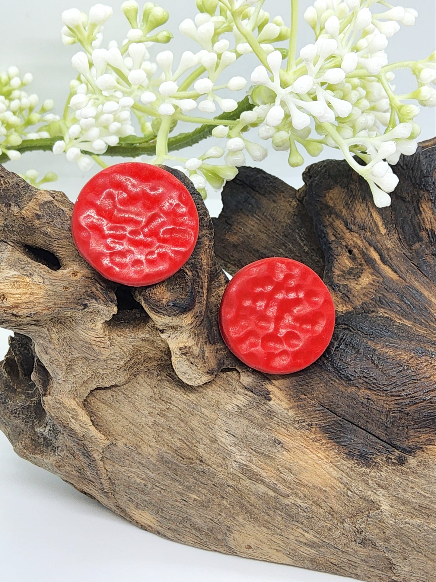 RED TEXTURED POLYMER CLAY STUD EARRINGS