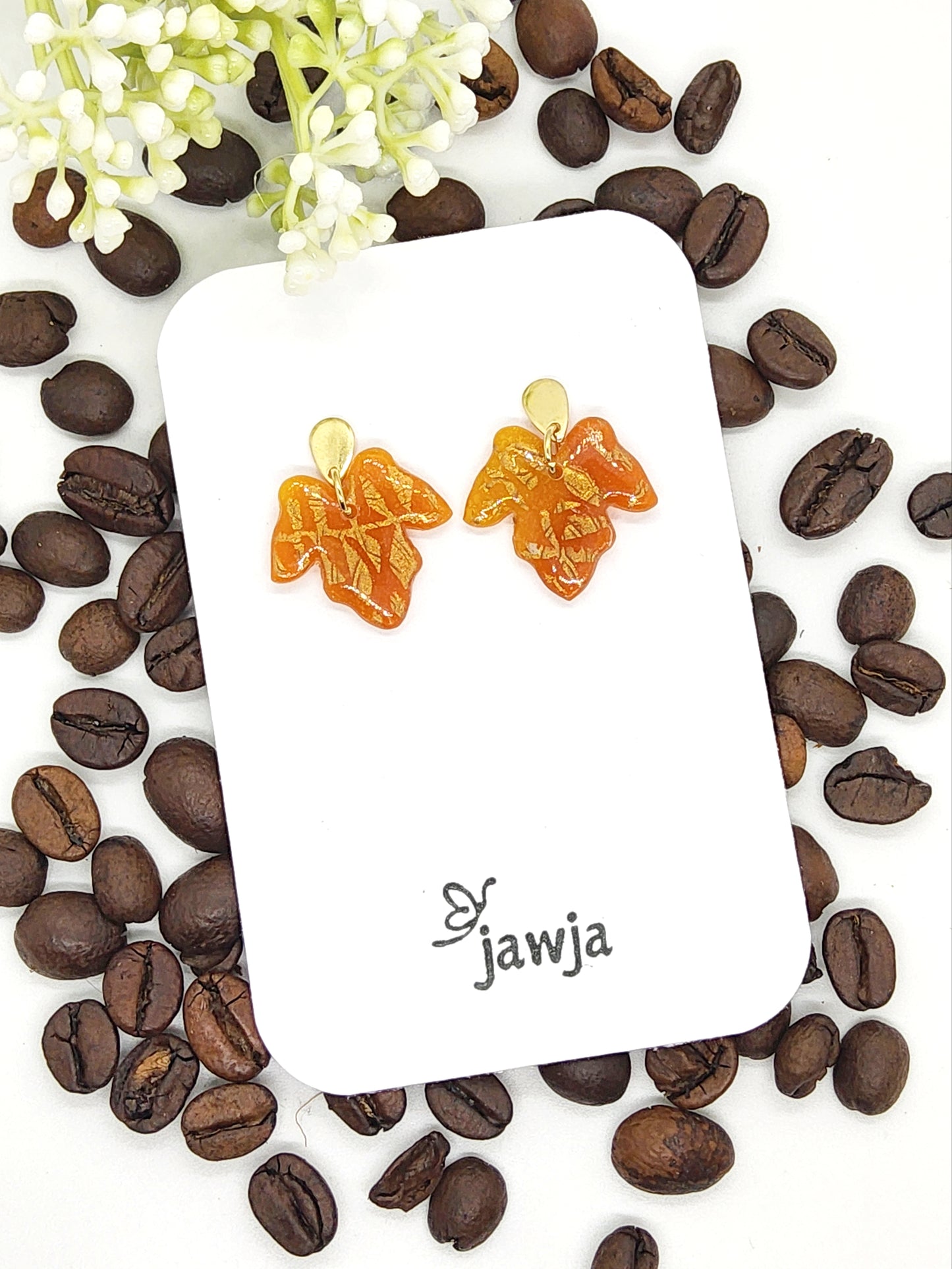 AMBER POLYMER CLAY LEAF EARRINGS