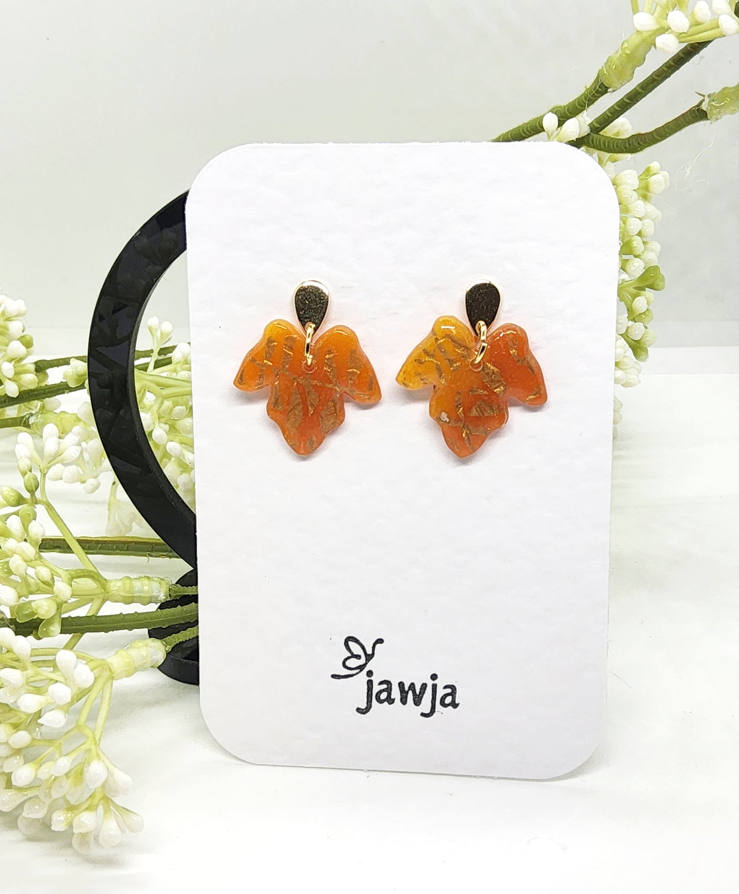 AMBER POLYMER CLAY LEAF EARRINGS