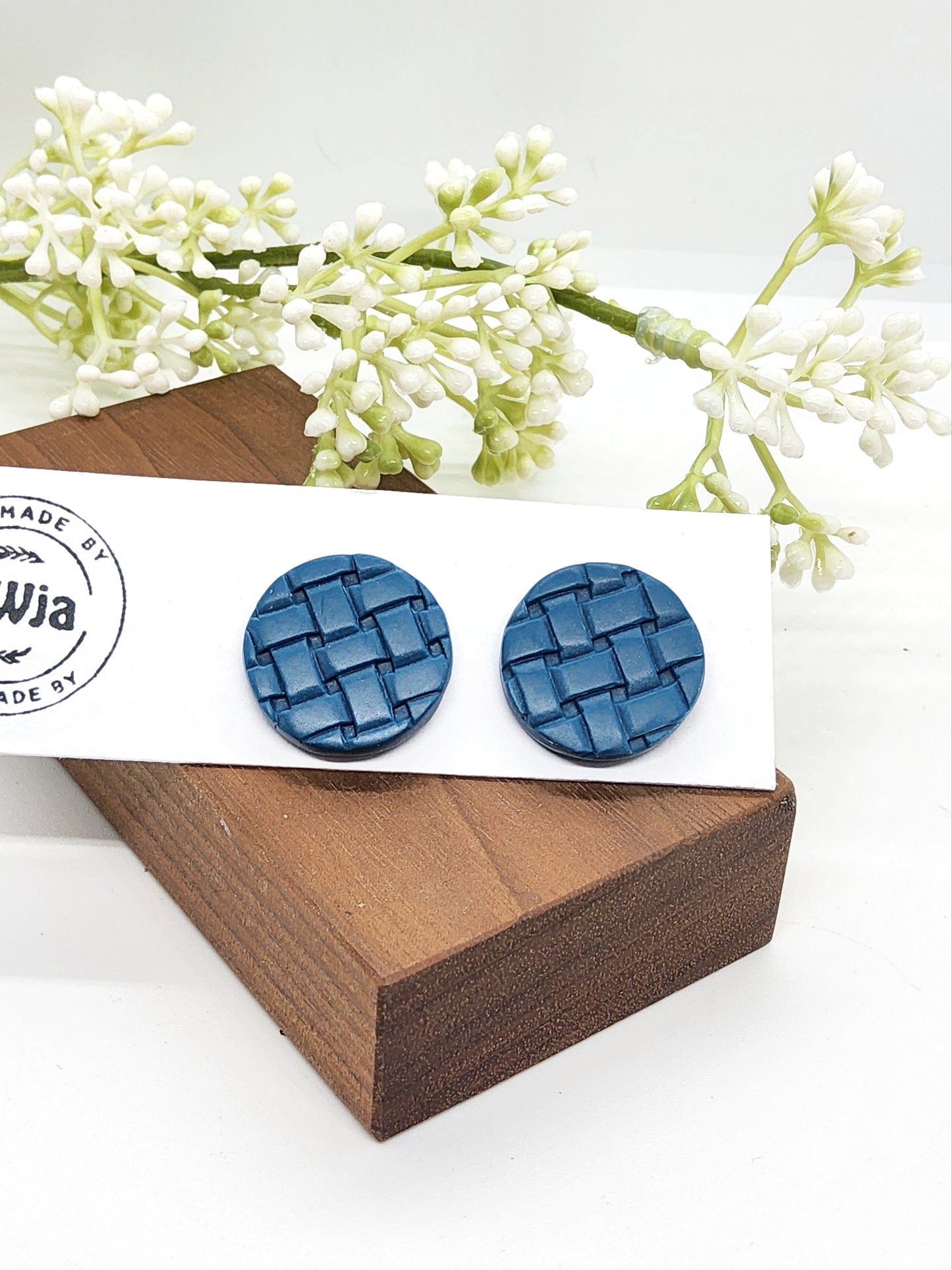 DARK TEAL WOVEN STUD EARRINGS