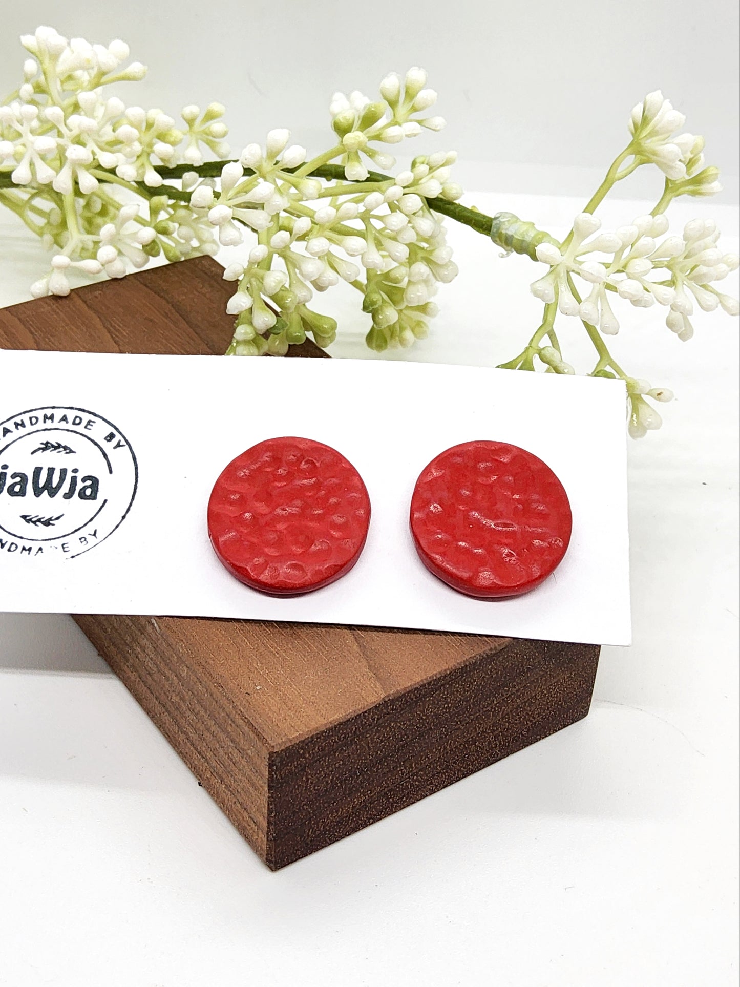 RED TEXTURED POLYMER CLAY STUD EARRINGS