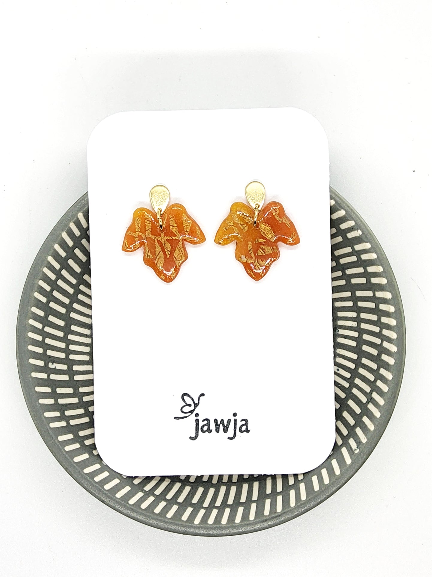 AMBER POLYMER CLAY LEAF EARRINGS