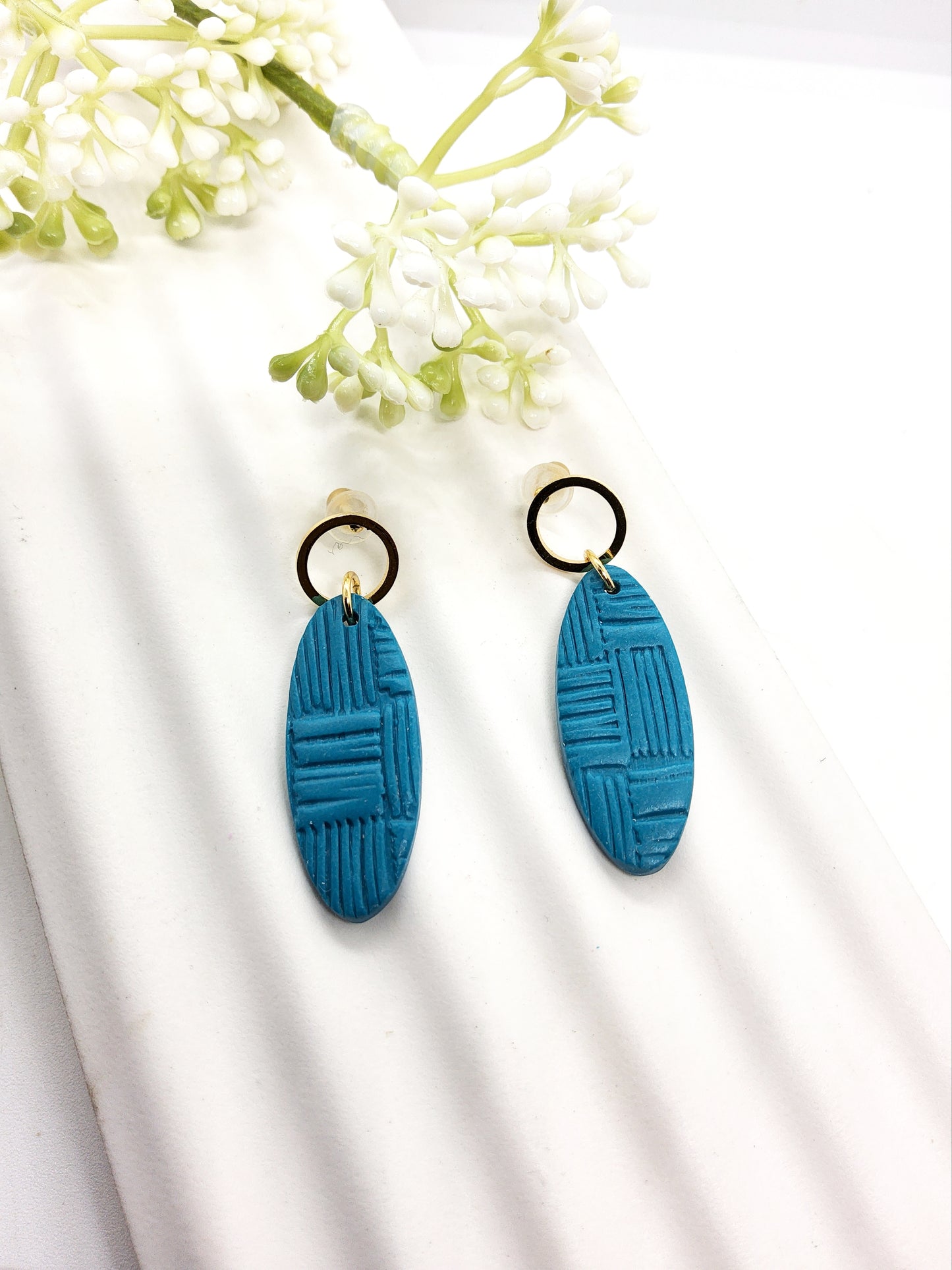 BRIGHT TEAL TEXTURED POLYMER CLAY EARRINGS