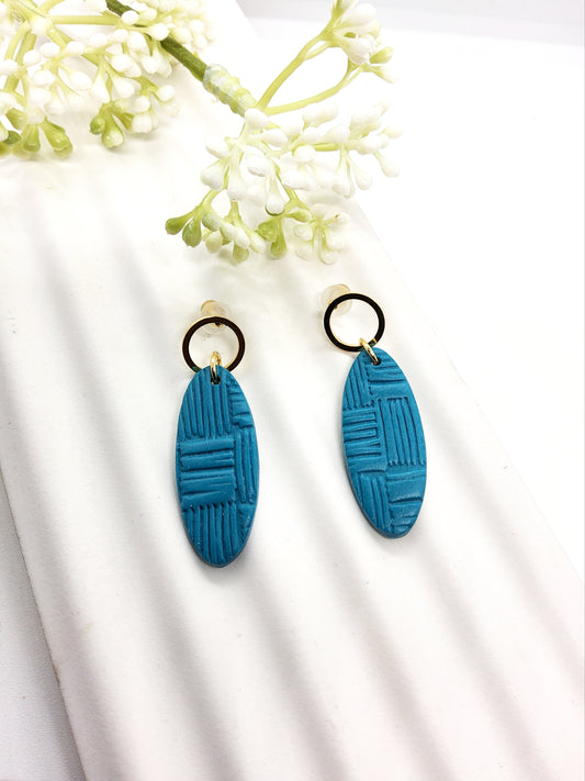 BRIGHT TEAL TEXTURED POLYMER CLAY EARRINGS