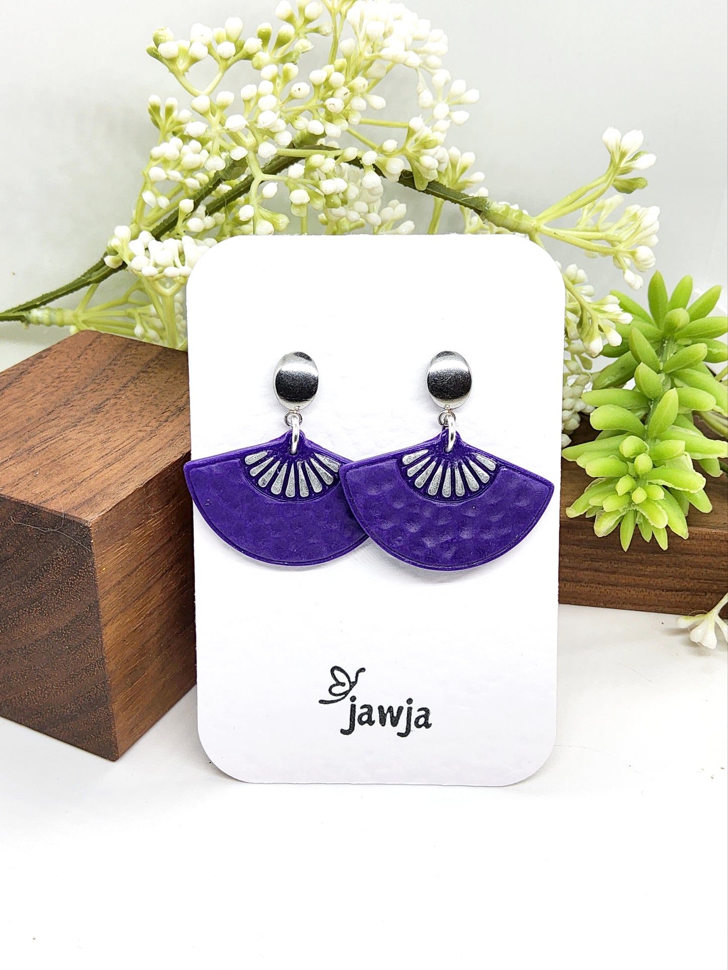 PURPLE FAN POLYMER CLAY EARRINGS
