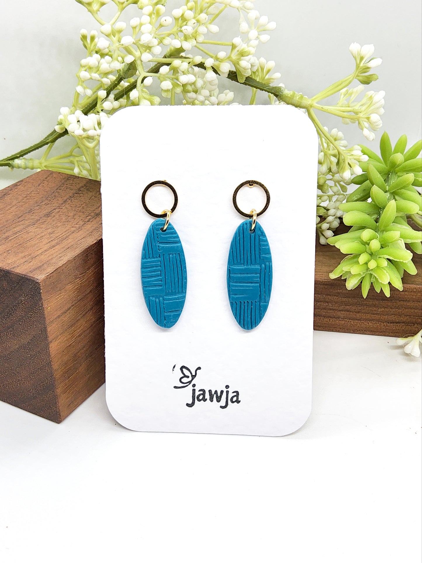 BRIGHT TEAL TEXTURED POLYMER CLAY EARRINGS