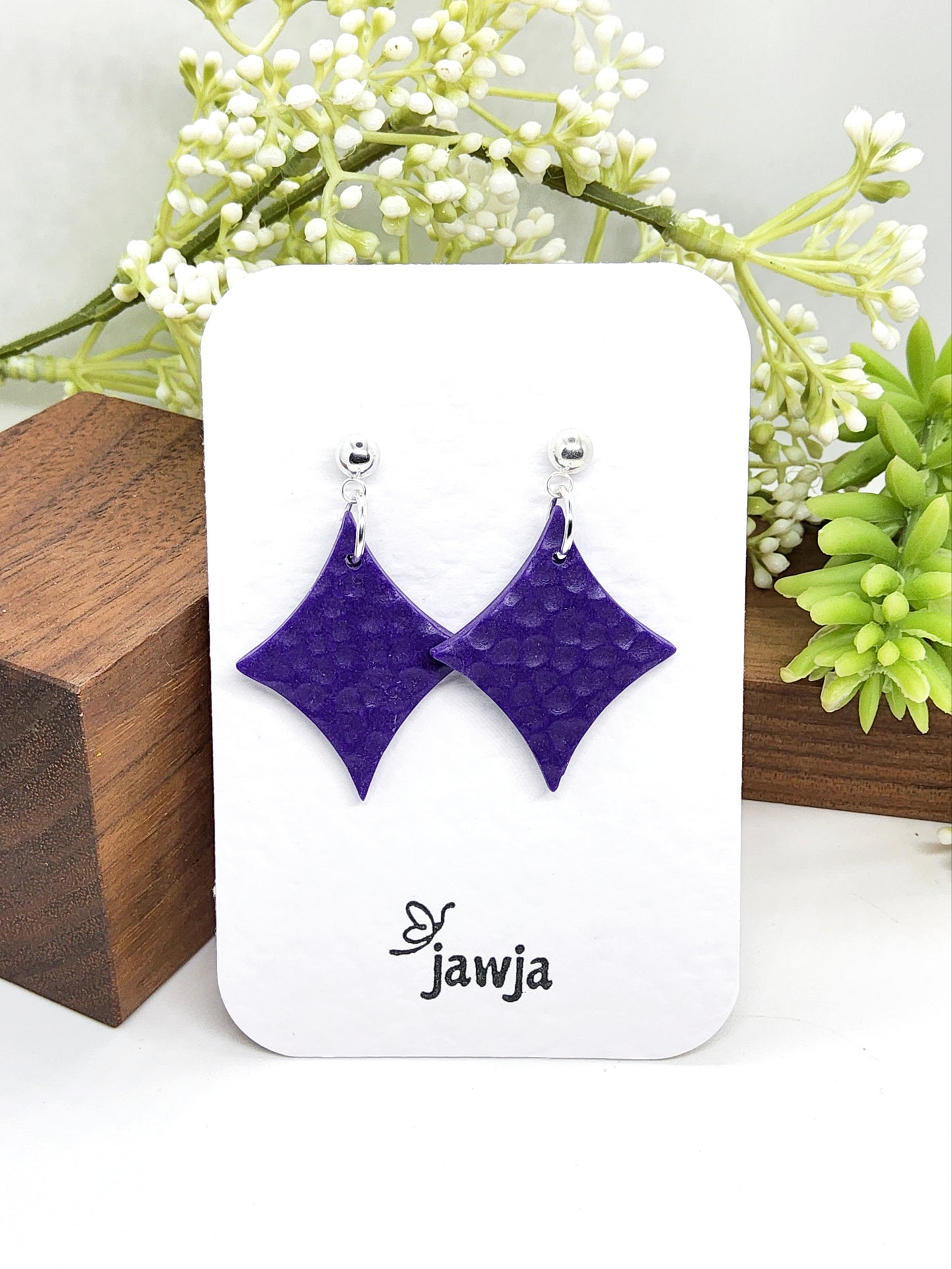 PURPLE HAMMERED EFFECT POLYMER CLAY EARRINGS