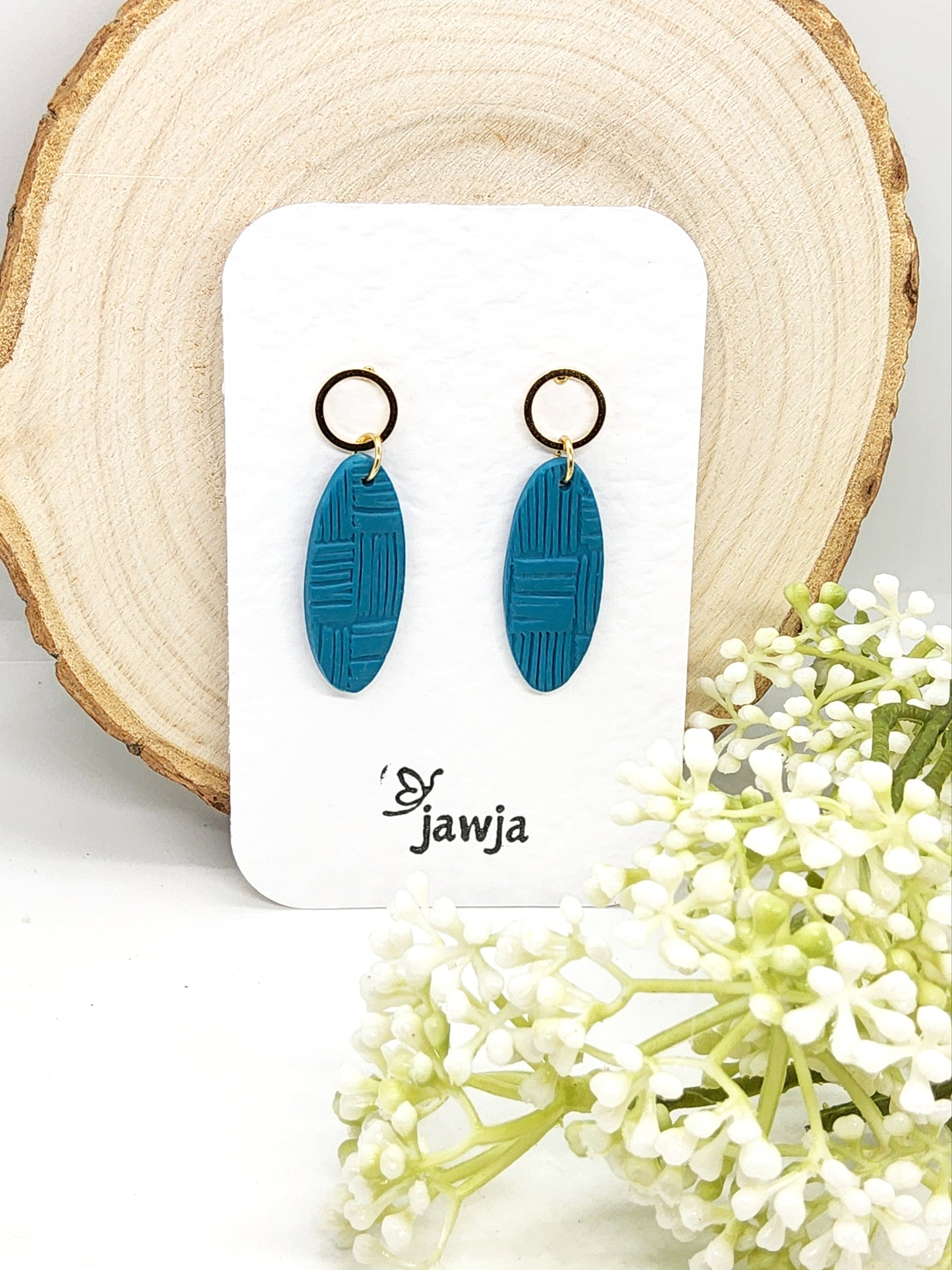 BRIGHT TEAL TEXTURED POLYMER CLAY EARRINGS