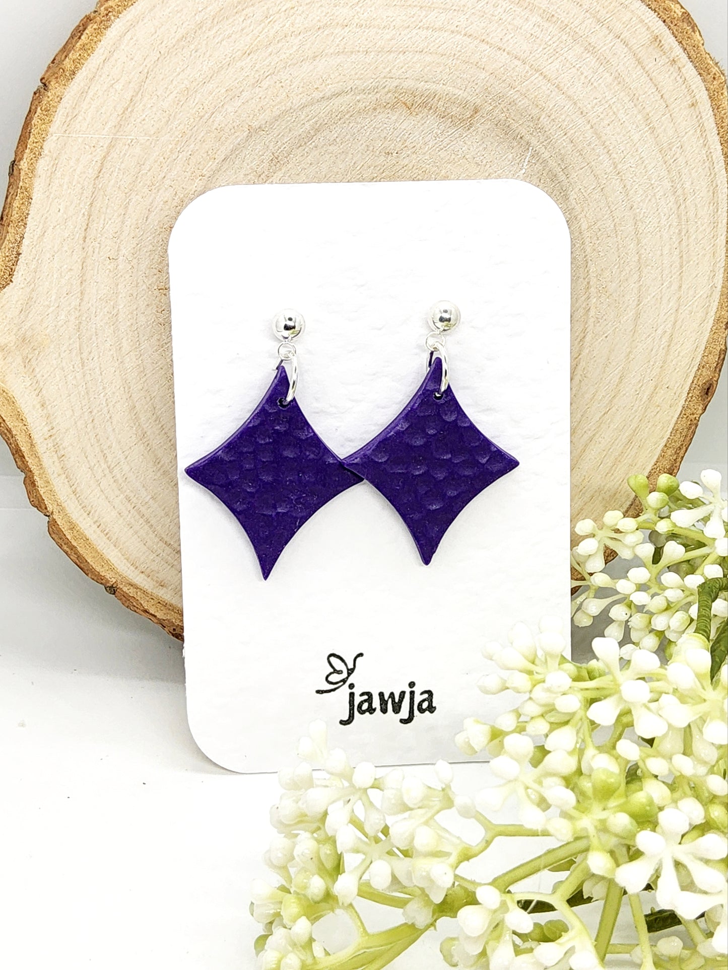 PURPLE HAMMERED EFFECT POLYMER CLAY EARRINGS