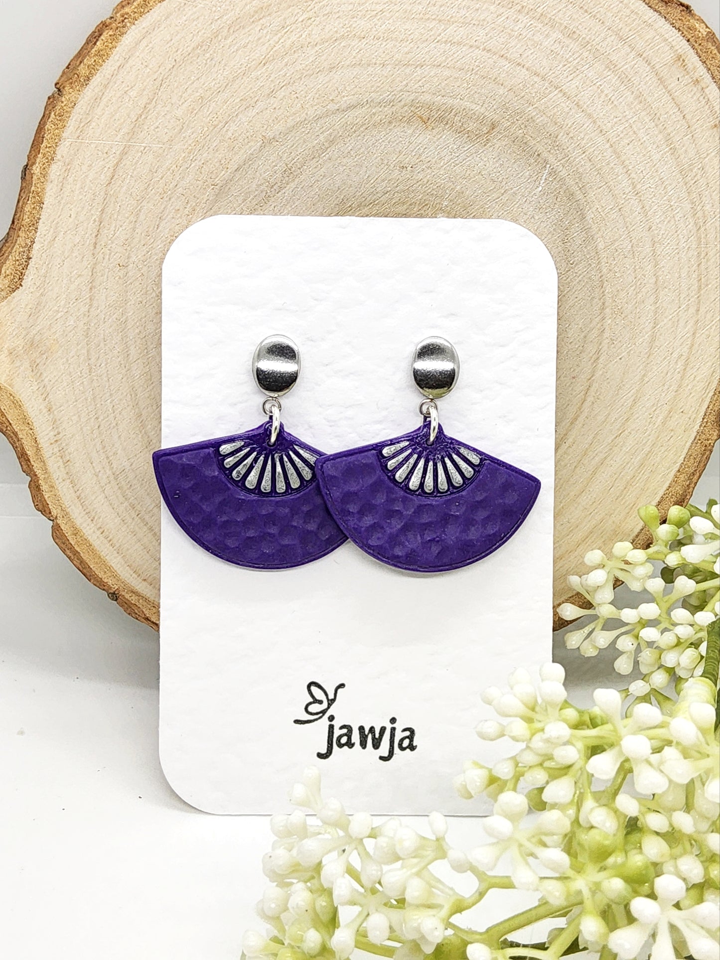 PURPLE FAN POLYMER CLAY EARRINGS